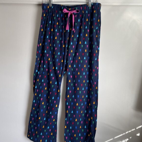 Lands' End Flannel Holiday Tree Print Pajama Lounge Pants Size MP Blue Multi - Picture 2 of 9